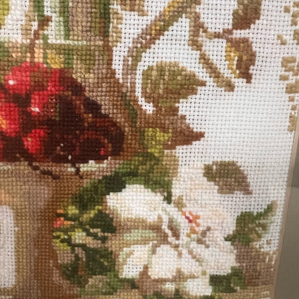 Framed Fruit and Floral Needlepoint Art 14x16 - Picture 4 of 9